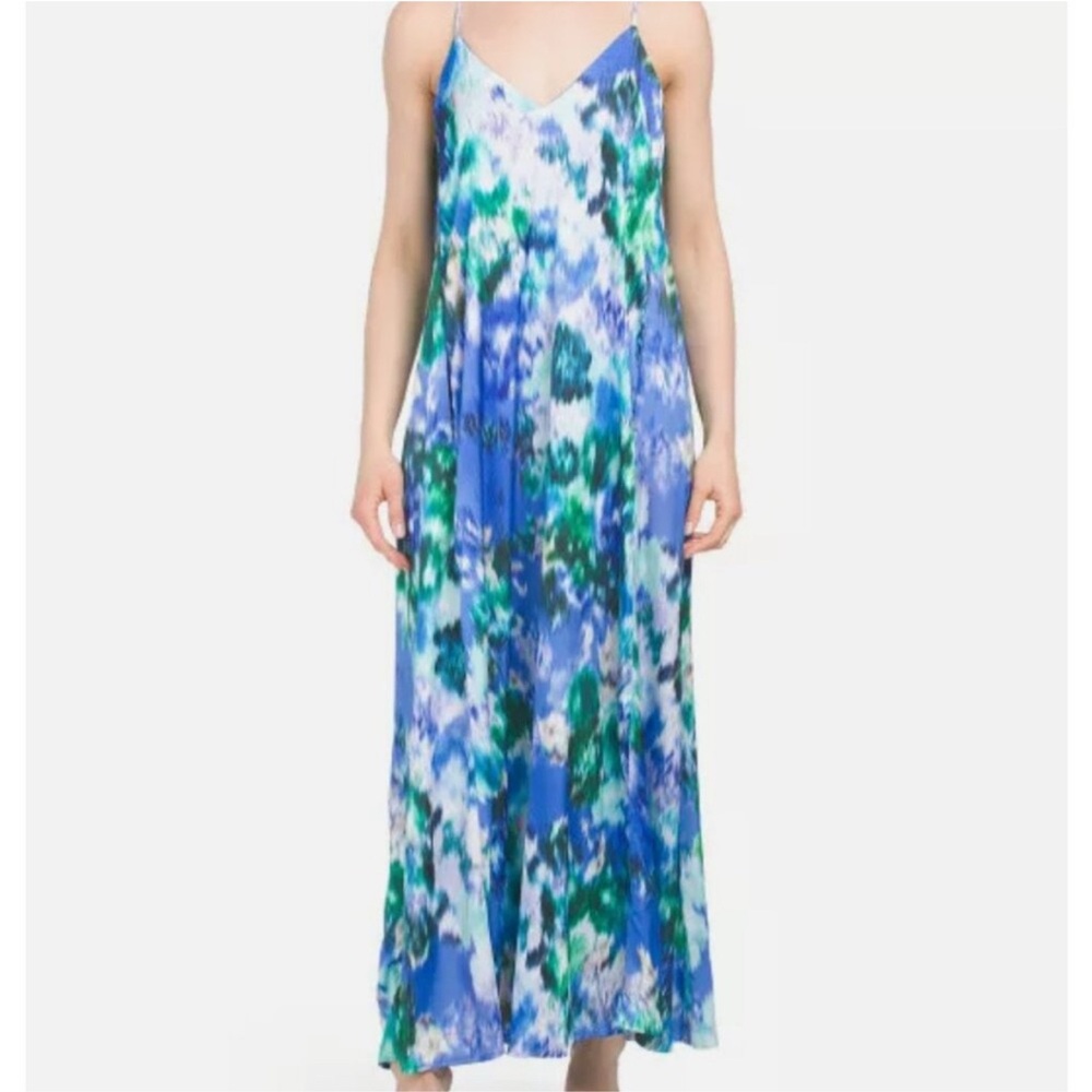 Blue & Green Floral Slip Maxi Dress